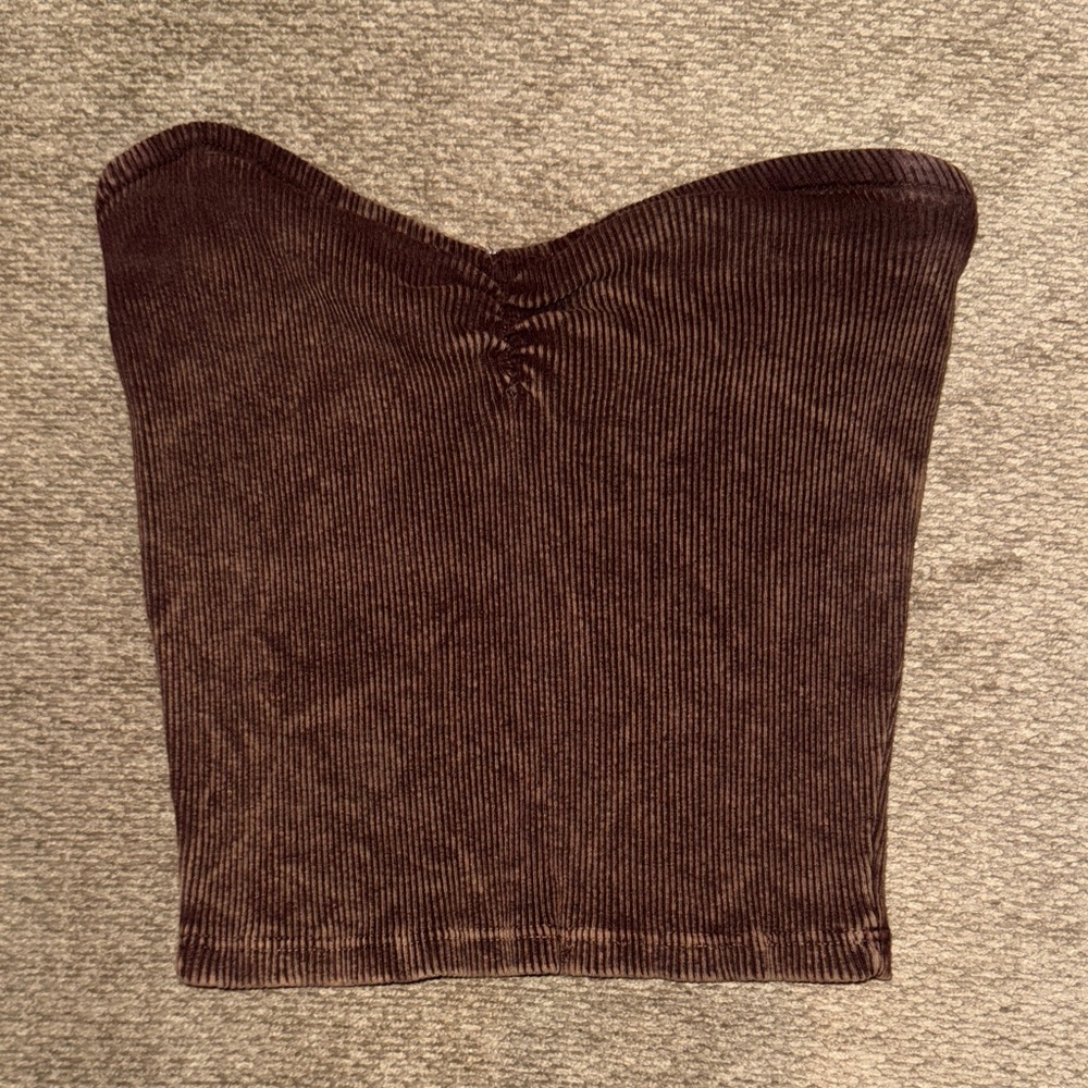 RSQ Ribbed Strapless Tube Top in Dark Brown